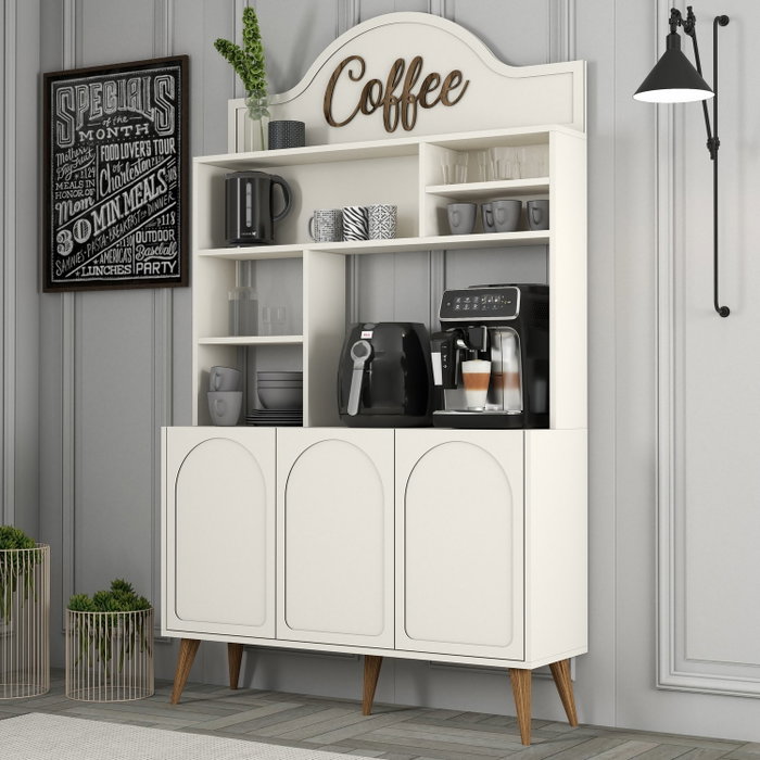 Hanah Home Lyon 120 Mueble Bar para Café - Crema y Nogal Hanah Home Lyon 120 Mueble Bar para Café - Crema y Nogal